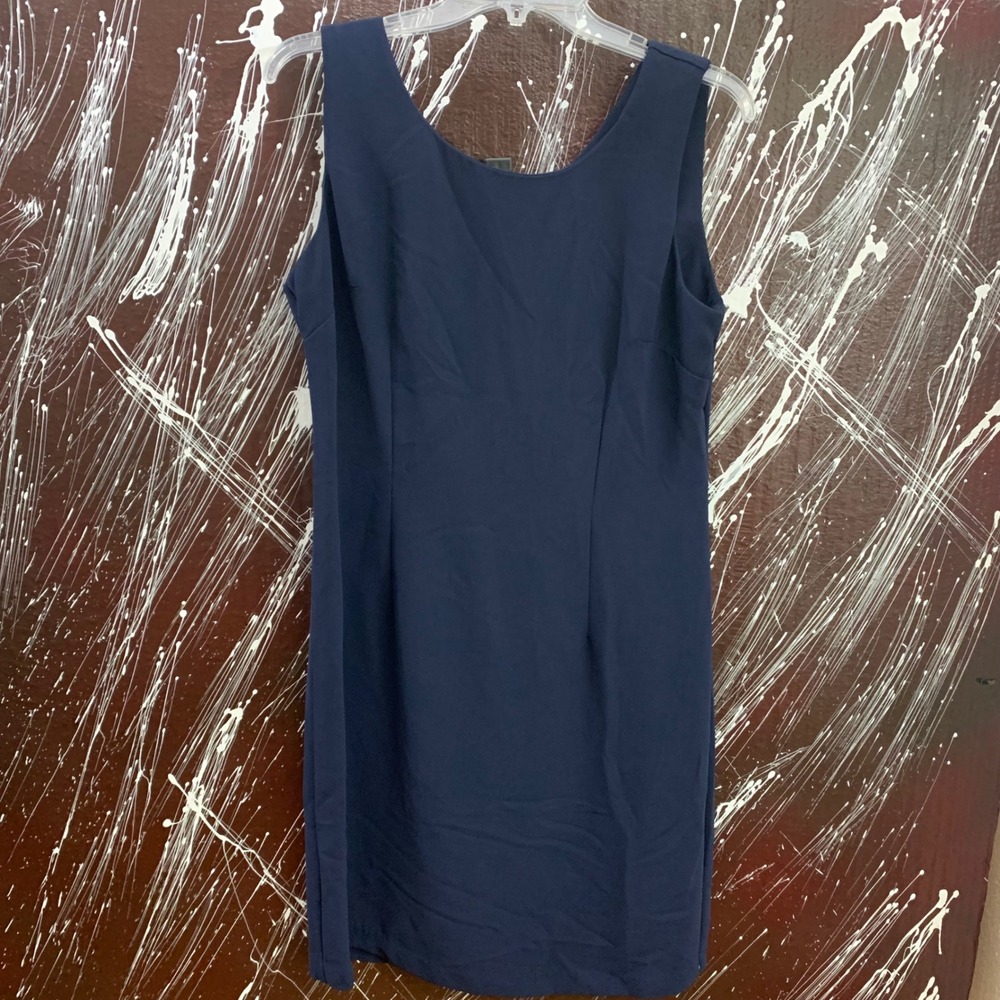 Vintage Dressbarn Navy Blue 2 Piece Dress Set Rhinestone Padded Shoulder Size 12